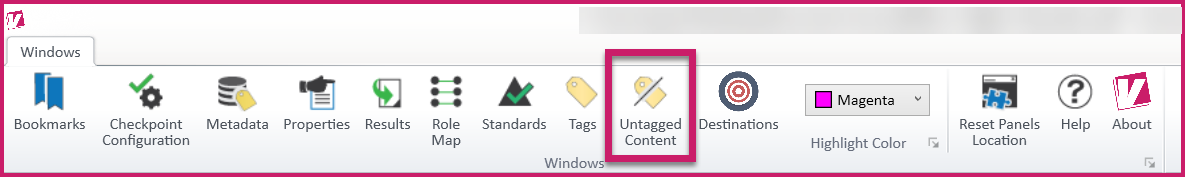 The Untagged Content button on the Windows tab of the CommonLook PDF Validator.