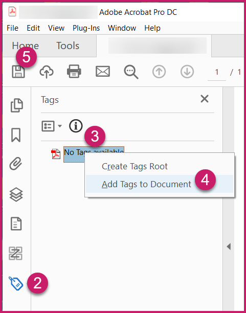 Screenshot showing the steps to add tags to a PDF as previously outlined.