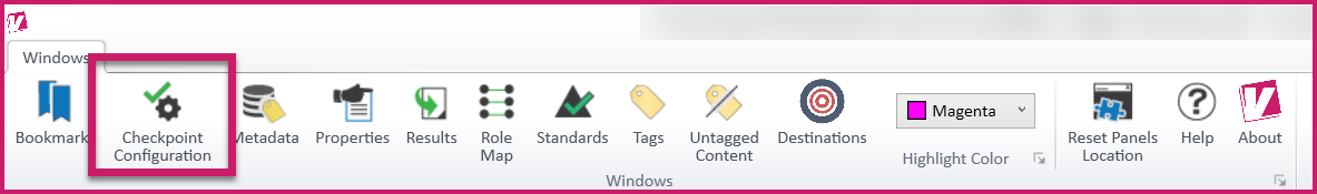 The Checkpoint Configuration button in the Ribbon on the Windows tab.