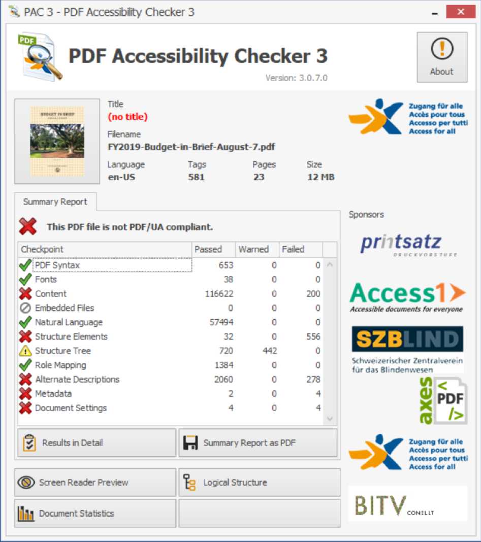 Screenshot of PAC 3 report.