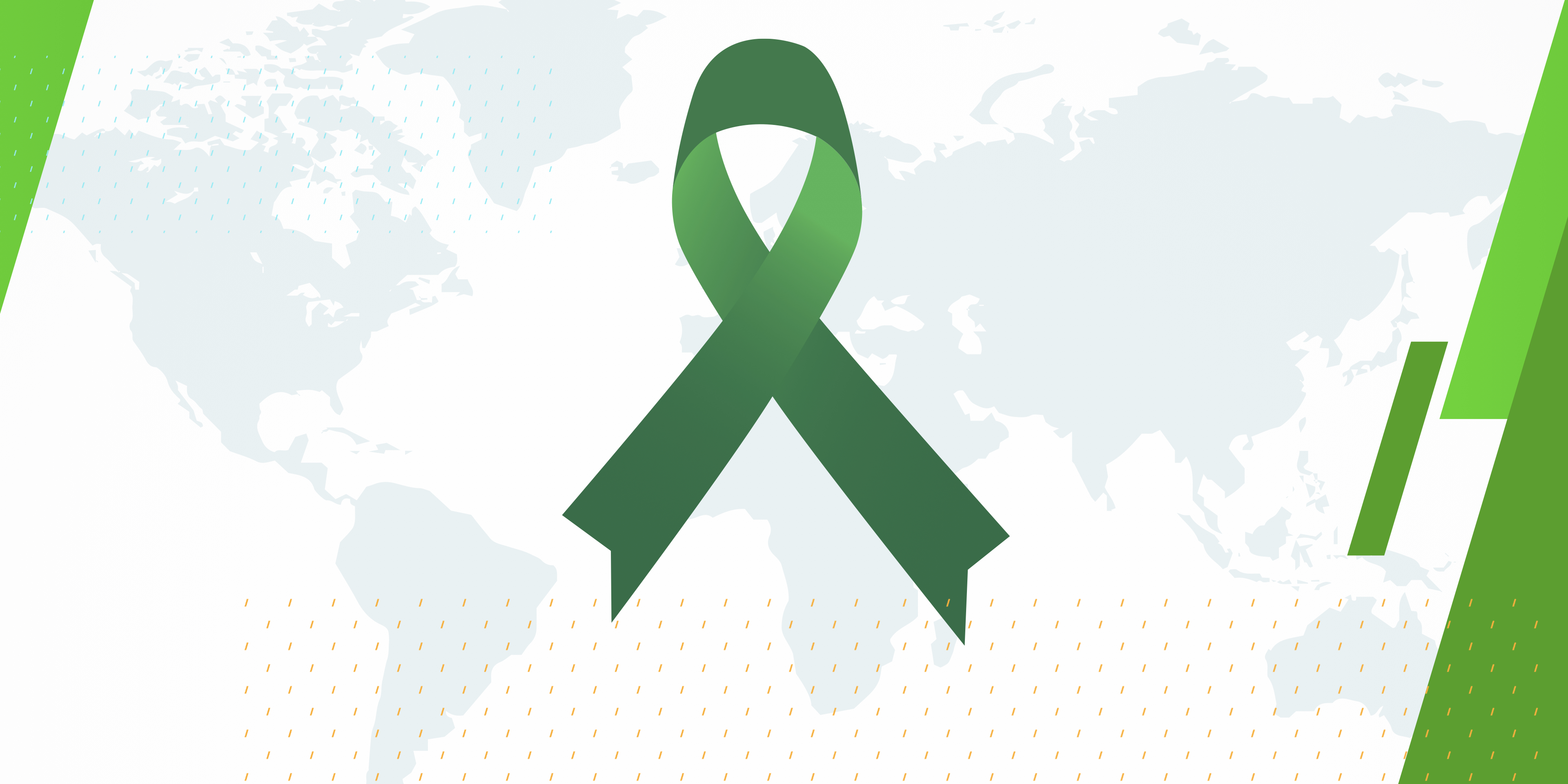 a green colored ribbon crossed