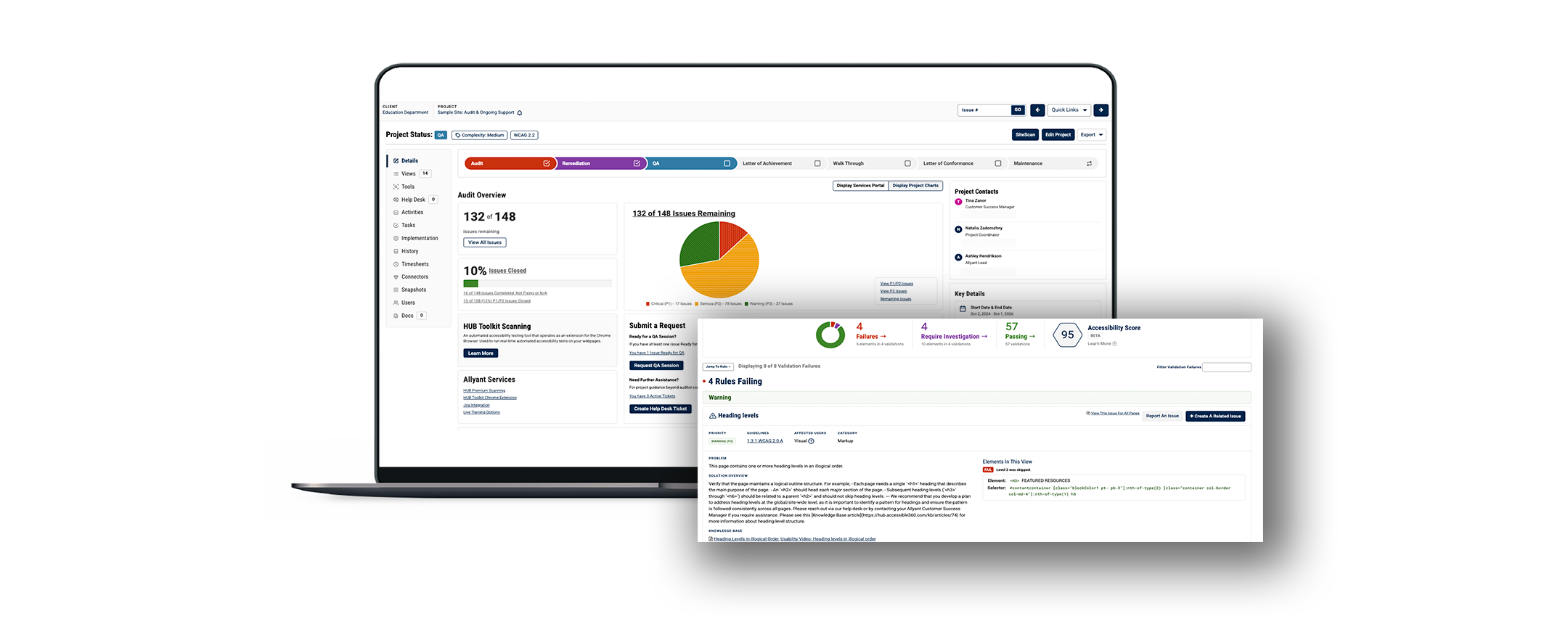 Allyant platform results in laptop computer screen 